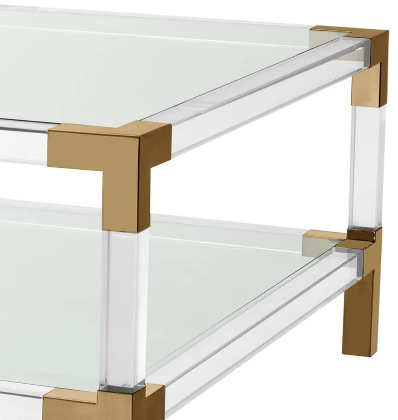 Casa Padrino Luxus Couchtisch Messingfarben / Klares Glas 100 x 100 x H. 45 cm - Wohnzimmer Möbel