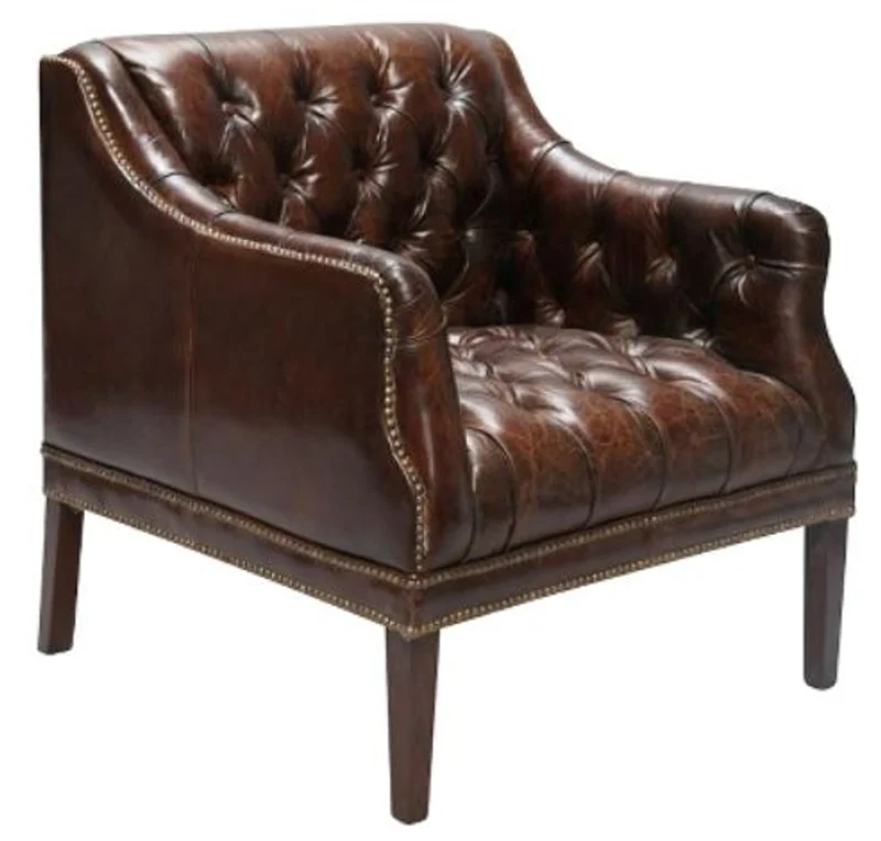 Casa Padrino Luxus Chesterfield Sessel aus Echtleder in Dunkelbraun - 80 x 84 x H. 79 cm