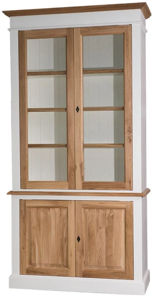 Casa Padrino Landhausstil Wohnzimmerschrank Massivholz Weiß / Naturfarben 119 x 48 x H. 228 cm