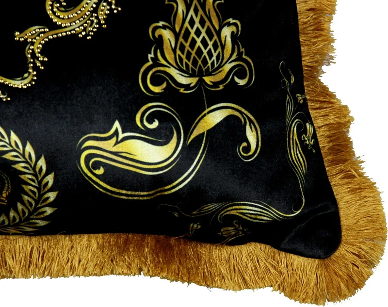 Harald Glööckler Luxus Deko Barock Kissen Pompöös by Casa Padrino Schwarz / Gold Krone Deluxe mit Strass Steinen - Glööckler Kissen AAA