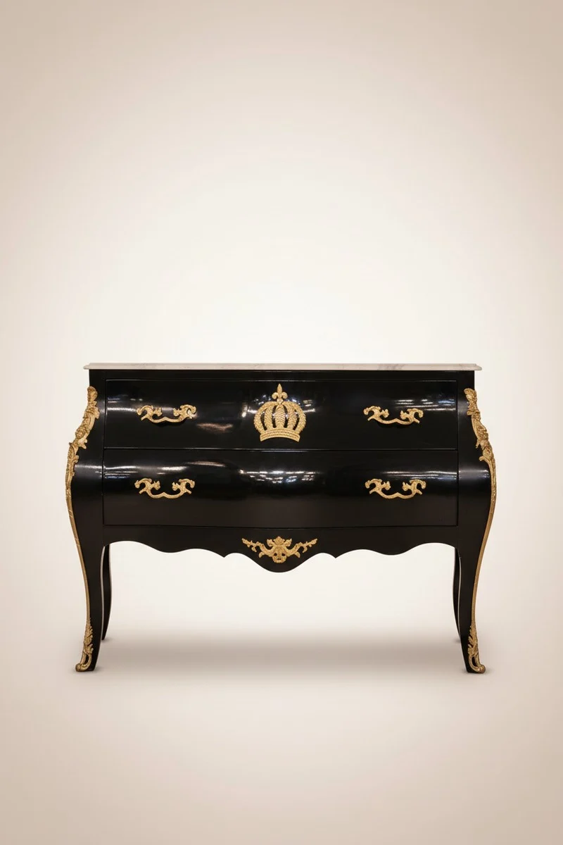 Casa Pompöös by Casa Padrino Barock Kommode mit 2 Schubladen, Massivholz, Schwarz / Gold / Weiß, 120 x 51 x 83 cm