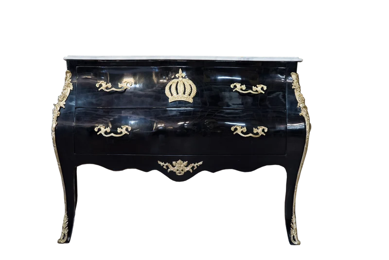 Casa Pompöös by Casa Padrino Barock Kommode mit 2 Schubladen, Massivholz, Schwarz / Gold / Weiß, 120 x 51 x 83 cm