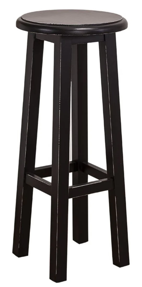 Casa Padrino Landhausstil Barstuhl Antik Stil Schwarz Ø 35 x H. 82 cm - Hochwertiger Barhocker im Landhaus Design
