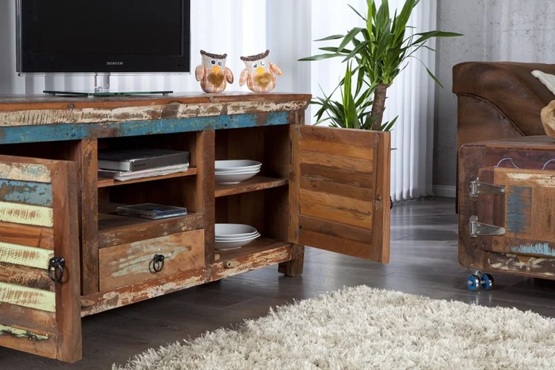 Casa Padrino Designer Sideboard Mehrfarbig B.150 x H.60 x T.40 - Fernsehschrank - Kommode - Handgefertigt - Massivholz