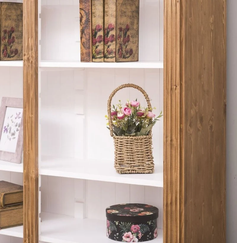 Casa Padrino Landhausstil Regalschrank Hellbraun / Weiß 180 x 39 x H. 197 cm - Massivholz Schrank - Bücherschrank - Wohnzimmerschrank - Büroschrank - Landhausstil Möbel