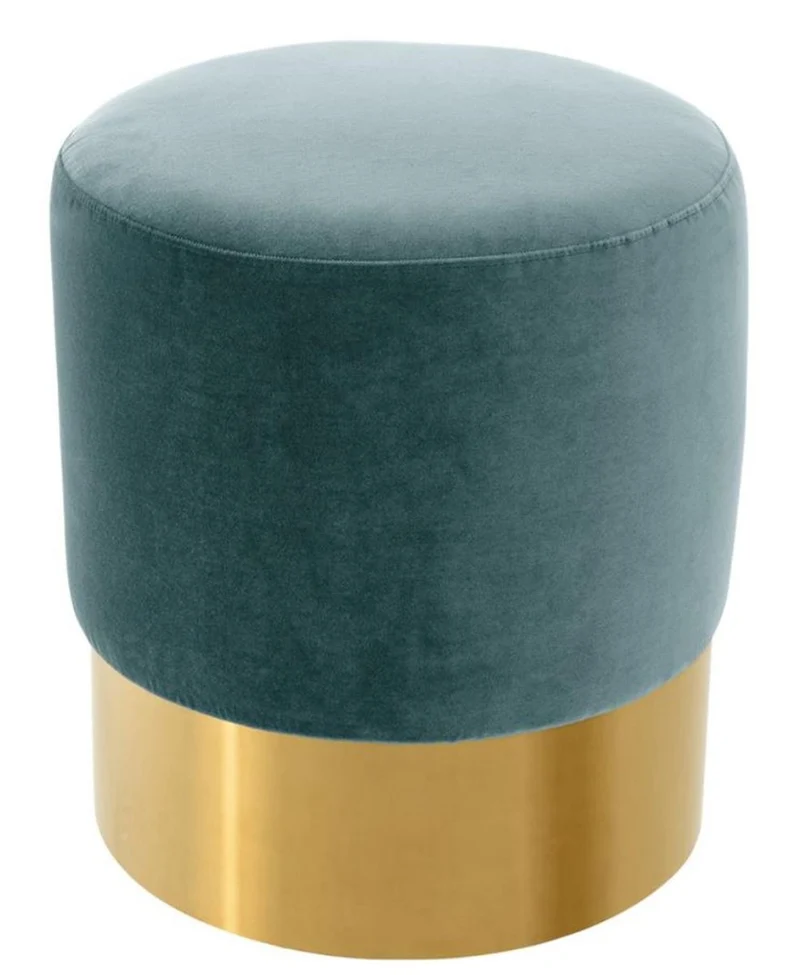 Casa Padrino Luxus Hocker Dunkeltürkis / Gold Ø 40 x H. 45 cm - Hotel Möbel