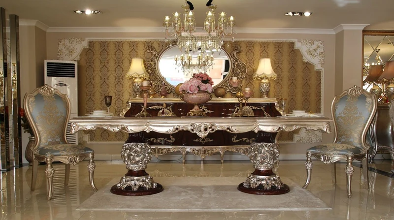Casa Padrino Luxus Barock Esszimmer Set - 1 Esstisch & 8 Esszimmerstühle - Esszimmermöbel im Barockstil - Edel & Prunkvoll - Luxus Qualität