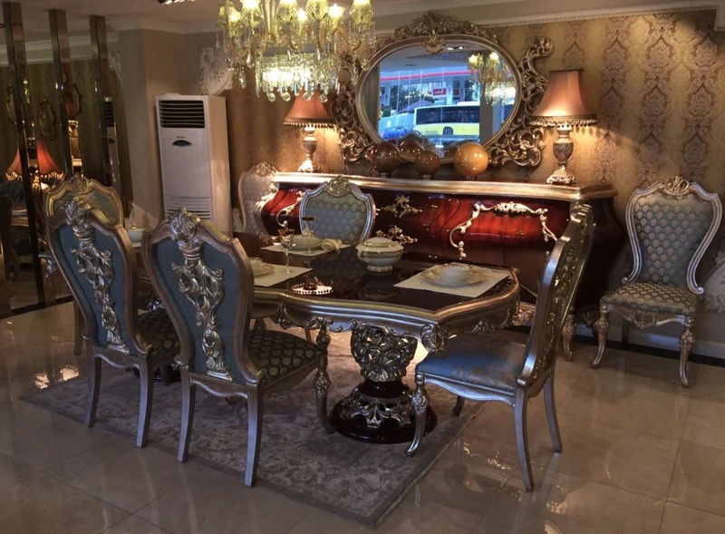 Casa Padrino Luxus Barock Esszimmer Set - 1 Esstisch & 8 Esszimmerstühle - Esszimmermöbel im Barockstil - Edel & Prunkvoll - Luxus Qualität