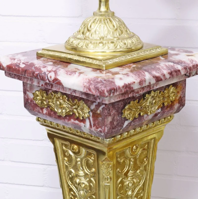 Casa Padrino Barock Vasen mit Marmor Säulen Set Rot / Gold 30 x 30 x H. 180 cm - Edel & Prunkvoll