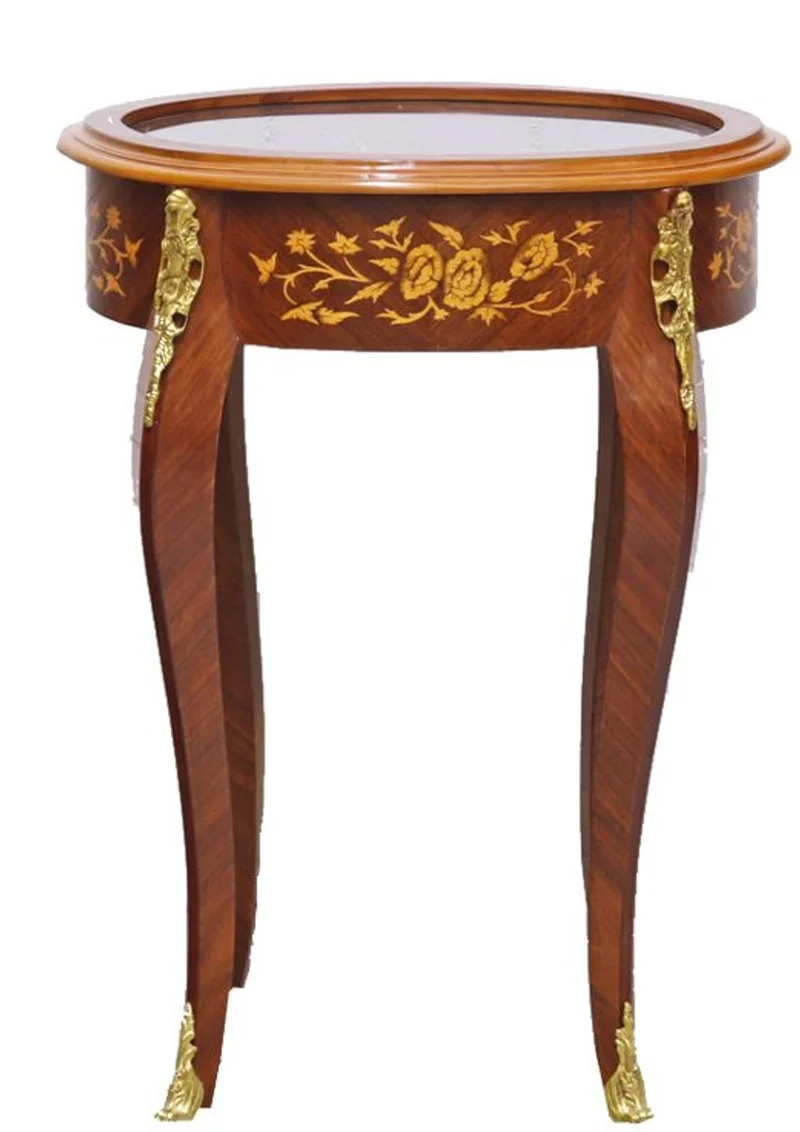 Casa Padrino Barock Beistelltisch Mahagoni Intarsien / Gold H75 x 55 cm - Ludwig XVI Antik Stil Tisch - Möbel