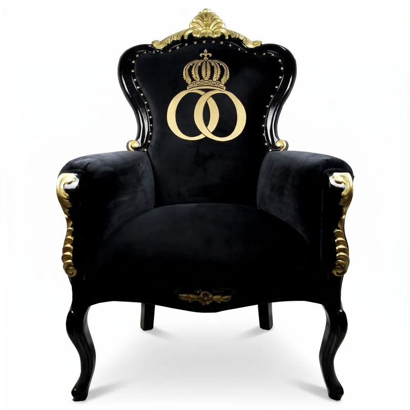 Pompöös by Casa Padrino Luxus Barock Sessel Bergere Schwarz / Gold mit Goldkrone - Pompööser Barock Sessel designed by Harald Glööckler