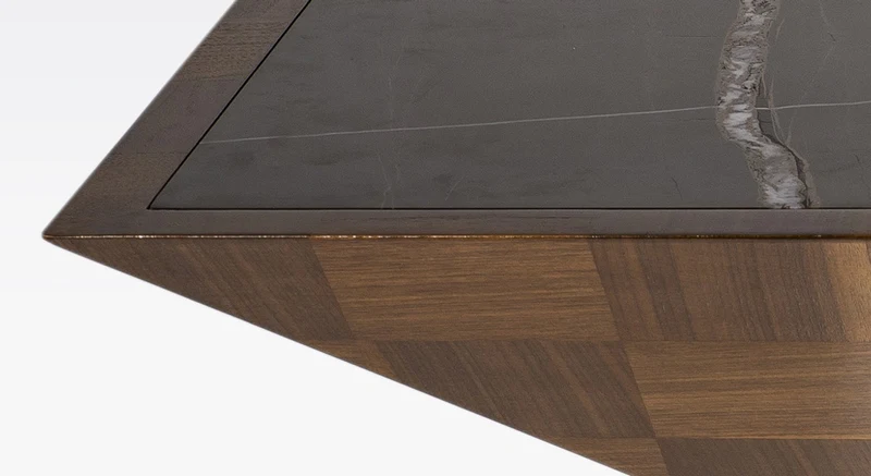 Casa Padrino Luxus Couchtisch Braun / Schwarz 100 x 100 x H. 35 cm - Moderner quadratischer Massivholz Wohnzimmertisch mit Marmorplatte - Wohnzimmer Möbel