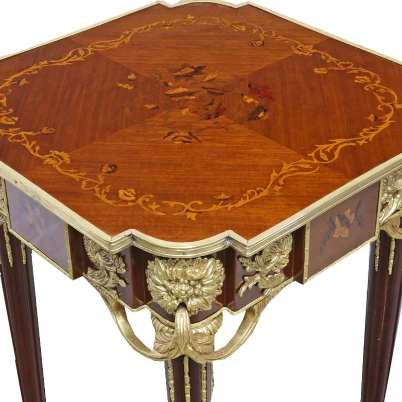 Casa Padrino Barock Beistelltisch Mahagoni Intarsien / Gold H75 x 50 cm - Ludwig XVI Antik Stil Tisch - Möbel