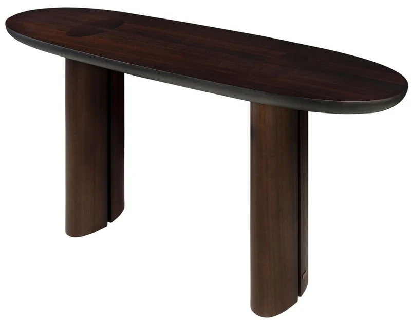 Casa Padrino Luxus Eukalyptus Furnier Konsole Dunkelbraun 140 x 45 x H. 75 cm - Massivholz Konsolentisch - Wohnzimmer Möbel - Luxus Qualität