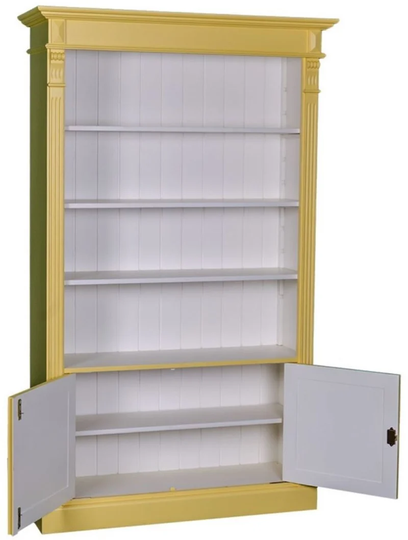 Casa Padrino Landhausstil Bücherschrank in Gelb und Weiß, Massivholz, 119 x 39 x H. 197 cm
