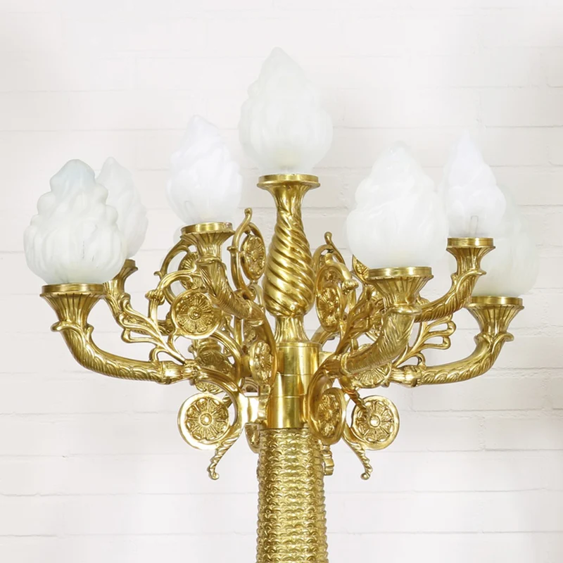 Casa Padrino Barock Stand Kronleuchter Set mit Marmor Säulen Creme / Gold - 80 x 200 cm
