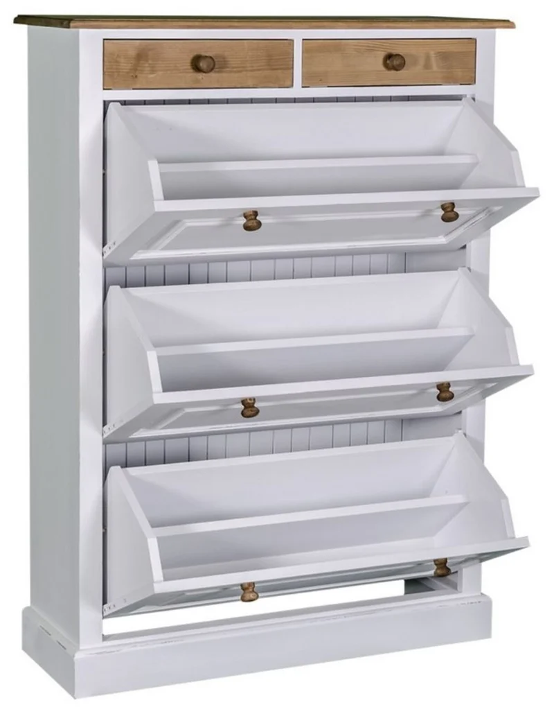 Casa Padrino Landhausstil Schuhschrank im Antik Stil Weiß / Naturfarben 103 x 35 x H. 140 cm