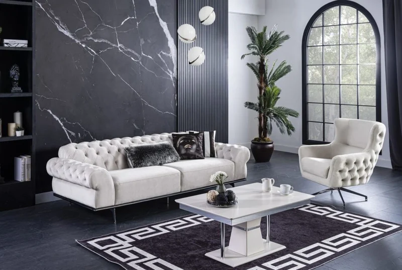 Casa Padrino Luxus Art Deco Couchtisch Weiß / Grau / Silber 102 x 70 x H. 47 cm - Rechteckiger Wohnzimmertisch - Luxus Wohnzimmer Möbel
