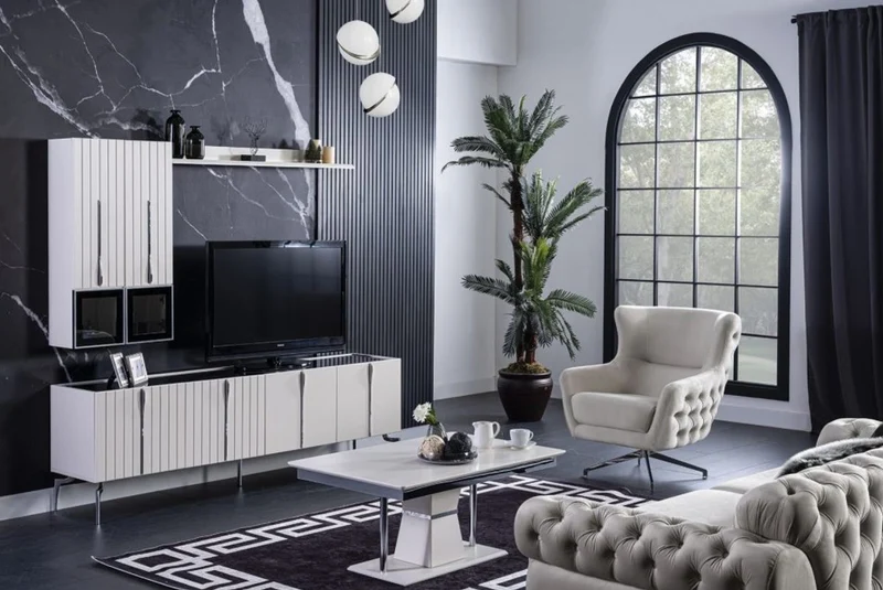 Casa Padrino Luxus Art Deco Couchtisch Weiß / Grau / Silber 102 x 70 x H. 47 cm - Rechteckiger Wohnzimmertisch - Luxus Wohnzimmer Möbel
