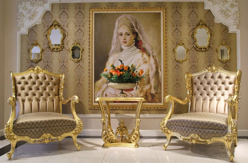 Casa Padrino Luxus Barock Ohrensessel Braun / Gold 85 x 80 x H. 113 cm - Prunkvoller Wohnzimmer Sessel mit edlem Satin Stoff - Edel & Prunkvoll
