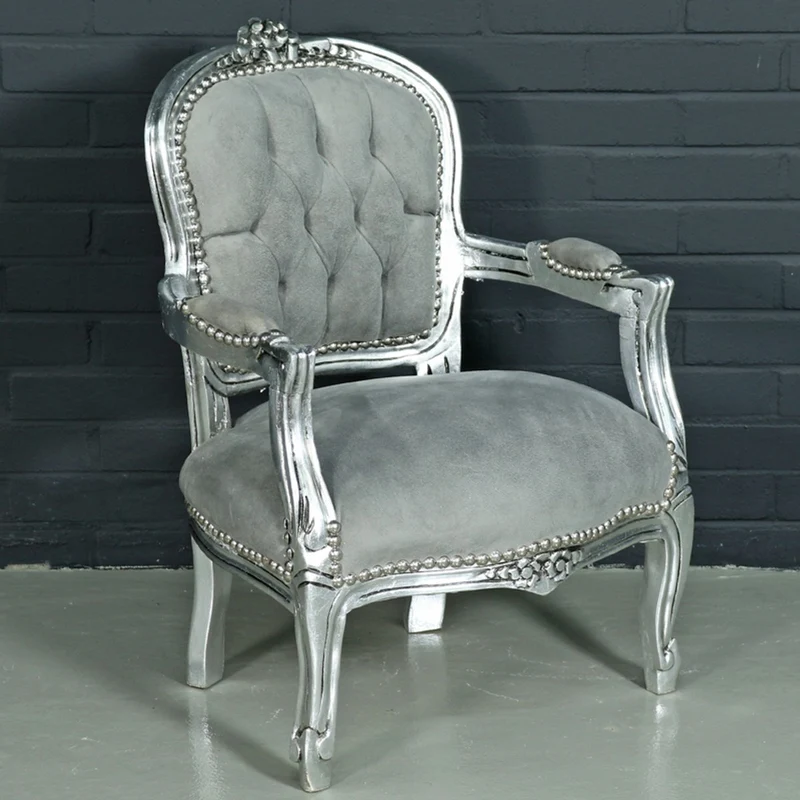 Casa Padrino Barock Kinderstuhl im Antik Stil - Hellgrau / Silber - 51 x 71 x 34 cm