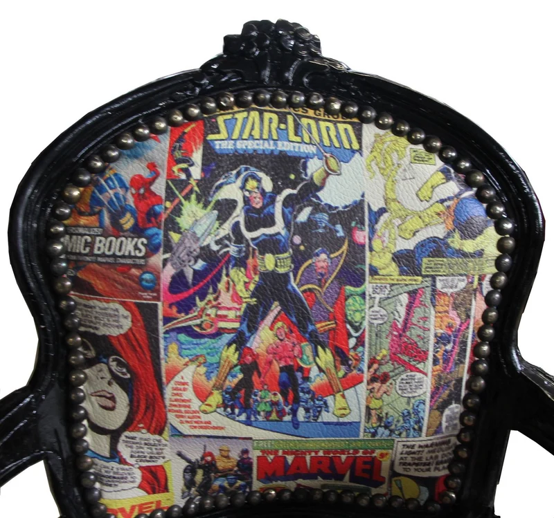Casa Padrino Barock Kinderstuhl Comic Lederoptik / Schwarz - 51 x 73 cm