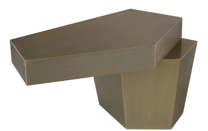 Casa Padrino Designer Couchtisch Messingfarben 82 x 52 x H. 45 cm - Metall Wohnzimmertisch mit gebürsteter Messing Oberfläche und Zementfüllung - Luxus Qualität