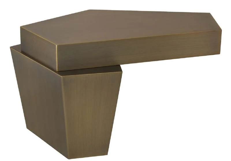 Casa Padrino Designer Couchtisch Messingfarben 82 x 52 x H. 45 cm - Metall Wohnzimmertisch mit gebürsteter Messing Oberfläche und Zementfüllung - Luxus Qualität