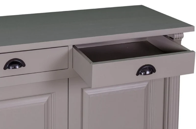 Casa Padrino Landhausstil Küchenschrank mit 4 Türen und 4 Schubladen Grau 219 x 51 x H. 90 cm - Massivholz Schrank - Landhausstil Möbel