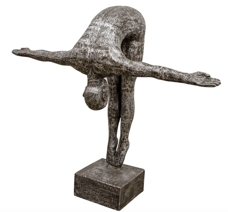 Casa Padrino Kunstspringer Skulptur Silber / Schwarz 157 x 54 x H. 135 cm - Luxus Deko Turmspringer Figur