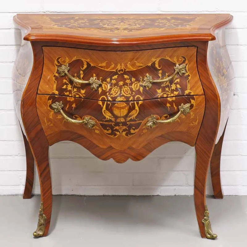 Casa Padrino Barock Kommode mit 2 Schubladen in braun Intarsien und messing 80 x 50 x H. 75 cm