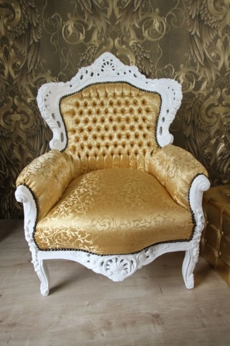Casa Padrino Barock Sessel King im Antik Stil, Gold Muster auf Weiß, 85 x 85 x H. 120 cm