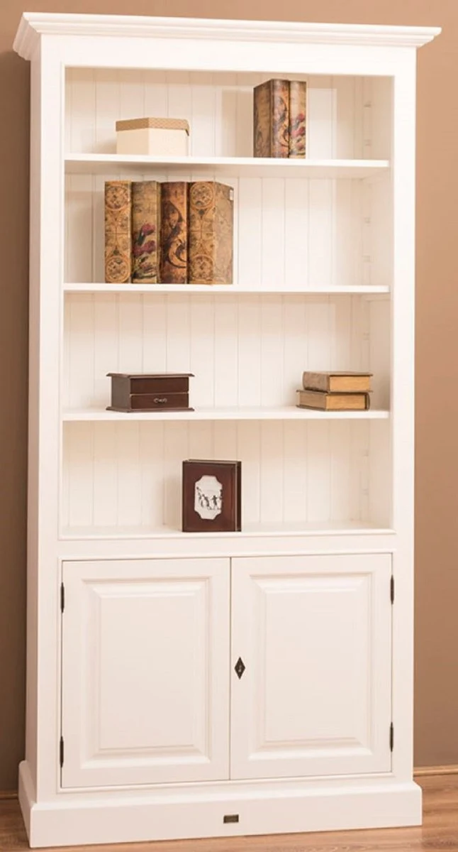 Casa Padrino Landhausstil Bücherschrank / Regalschrank Weiß 110 x 39 x H. 210 cm - Wohnzimmerschrank mit 2 Türen