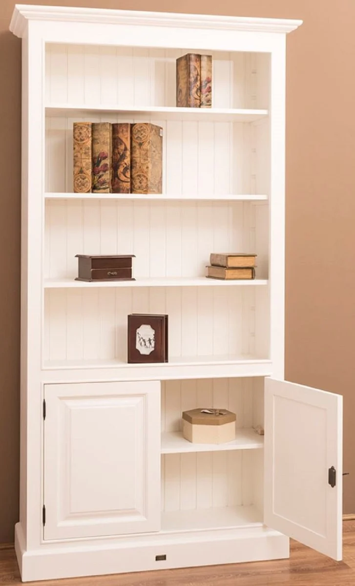 Casa Padrino Landhausstil Bücherschrank / Regalschrank Weiß 110 x 39 x H. 210 cm - Wohnzimmerschrank mit 2 Türen