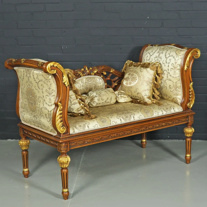 Casa Padrino Barock Sitzbank Gold Muster / Braun 90 x 50 x H. 70 cm - Antikstil Sitzbank