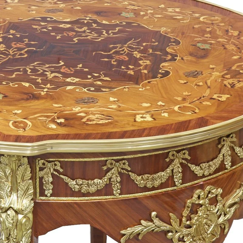 Casa Padrino Barock Beistelltisch Mahagoni Intarsien / Gold H78 x 76 cm - Ludwig XVI Antik Stil Tisch - Möbel