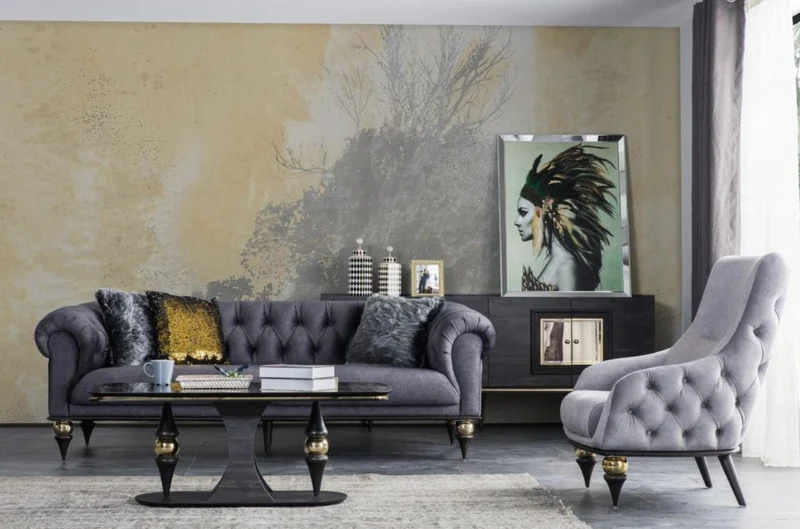 Casa Padrino Luxus Art Deco Couchtisch Schwarz / Grau / Messingfarben 120 x 70 x H. 46 cm - Rechteckiger Wohnzimmertisch mit Glasplatte in Marmoroptik - Möbel