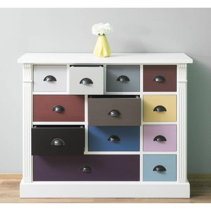 Casa Padrino Landhausstil Kommode weiß mit 12 bunten Schubladen - Büromöbel im Landhausstil