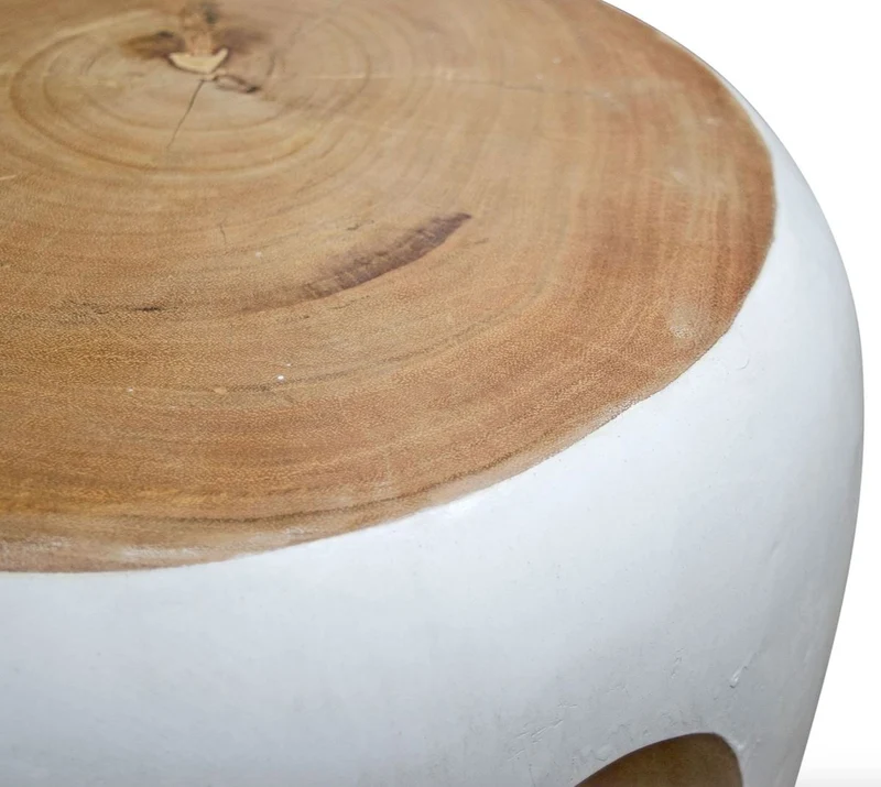 Casa Padrino Beistelltisch Weiß / Naturfarben 40 x H. 54,5 cm - Wohnzimmermöbel