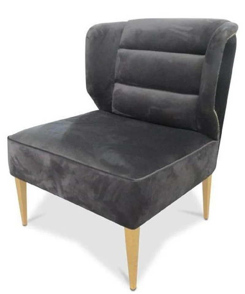 Casa Padrino Luxus Samt Sessel Dunkelgrau / Schwarz / Gold 70 x 74 x H. 83 cm - Wohnzimmermöbel