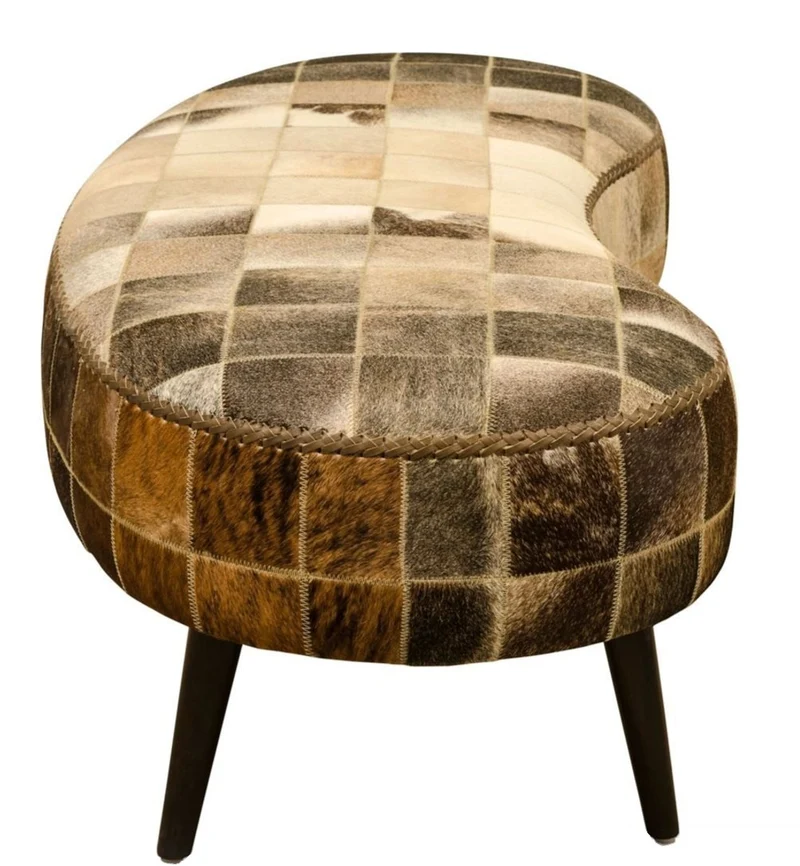 Casa Padrino Luxus Sitzbank mit Kuhfell 130 x 60 x H. 50 cm - Designermöbel