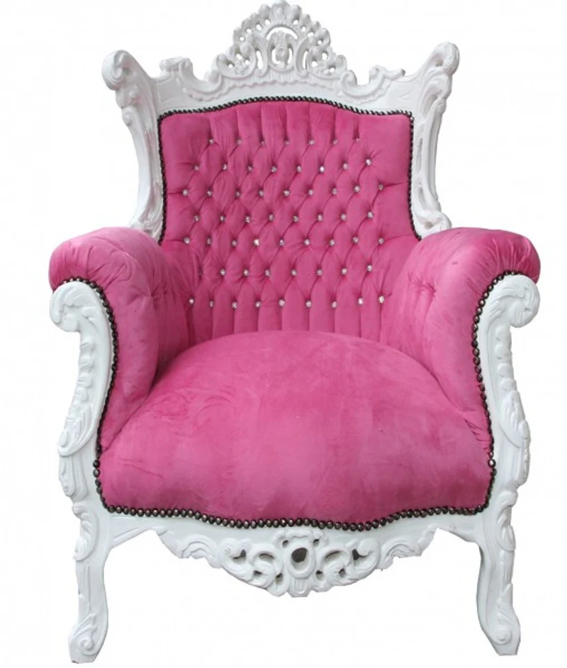 Casa Padrino Barock Antik Stil Sessel Al Capone in Pink / Weiß mit Bling Bling Glitzersteinen 90 x 80 x H. 127 cm