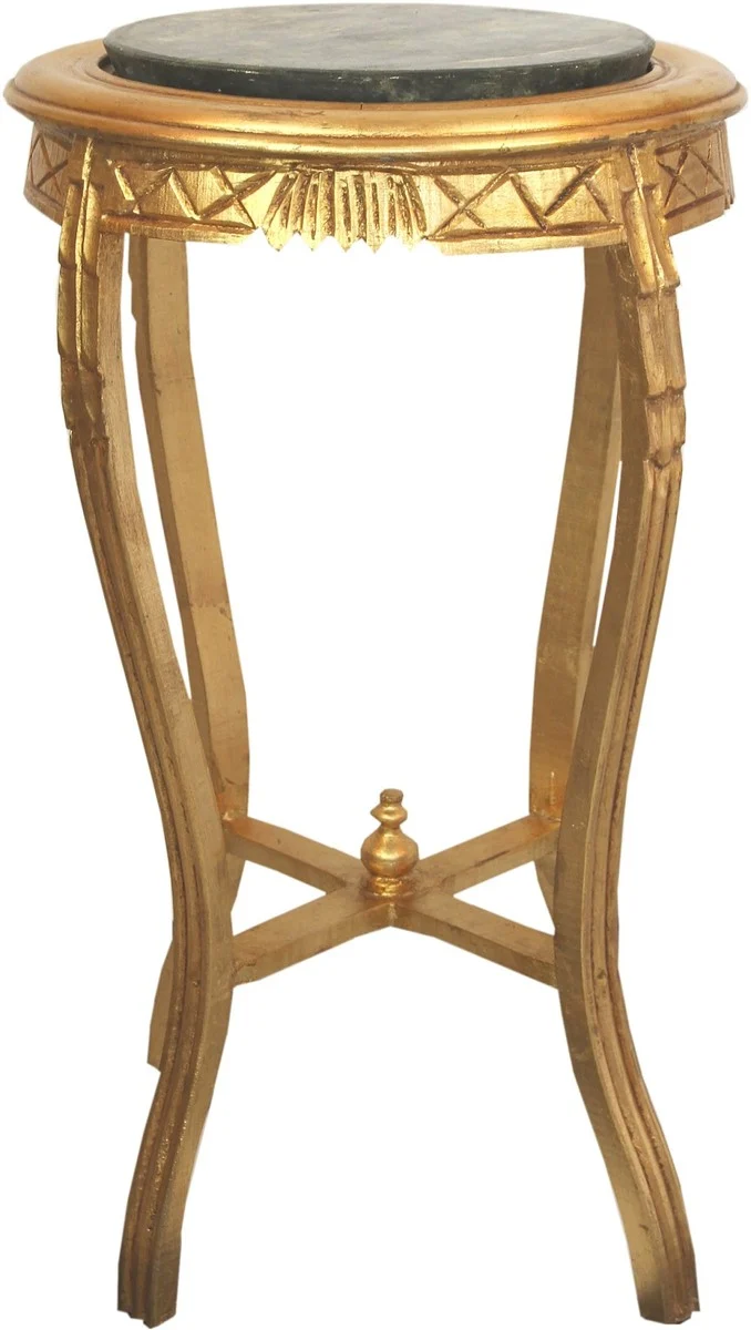 Casa Padrino Barock Beistelltisch mit Marmorplatte Gold / Schwarz Ø 40 x H. 69 cm - Runder handgeschnitzter Antik Stil Telefontisch Blumentisch