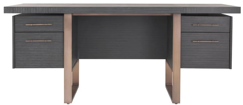 Casa Padrino Luxus Schreibtisch Anthrazitgrau / Bronzefarben 180 x 80 x H. 76 cm - Eleganter Massivholz Schreibtisch mit 4 Schubladen - Luxus Büro Möbel