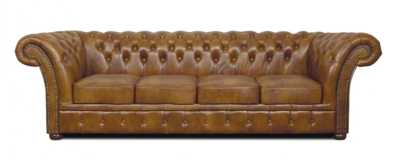 Casa Padrino Chesterfield Echtleder 4er Sofa braun 255 x 90 x H. 78 cm - Luxus Wohnzimmermöbel