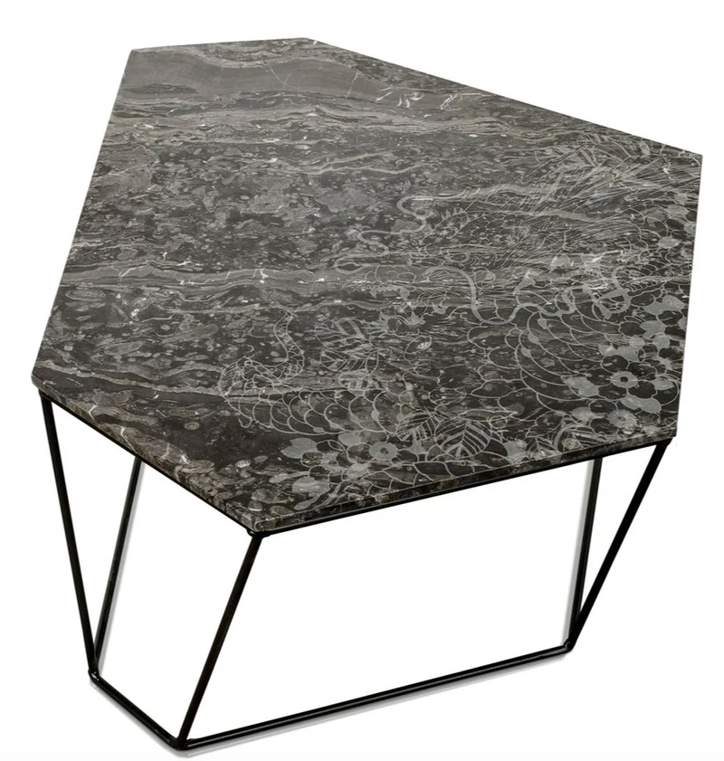 Casa Padrino Designer Couchtisch Schwarz mit Muster / Schwarz 89 x 54 x H. 30 cm - Luxus Wohnzimmertisch mit Marmorplatte