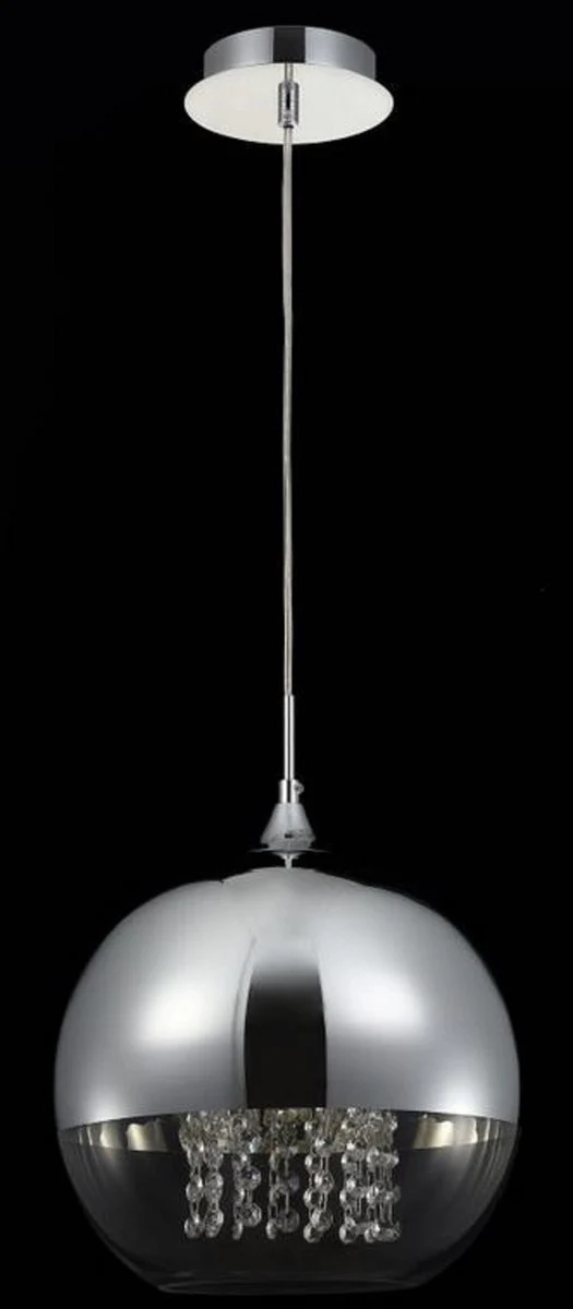 Casa Padrino Hängeleuchte Silber Ø 30 x H. 28 cm - Hängelampe mit rundem Lampenschirm und feinsten Kristall Behängen