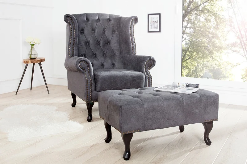 Chesterfield Sessel Antik Grau aus dem Hause Casa Padrino