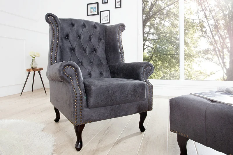 Chesterfield Sessel Antik Grau aus dem Hause Casa Padrino