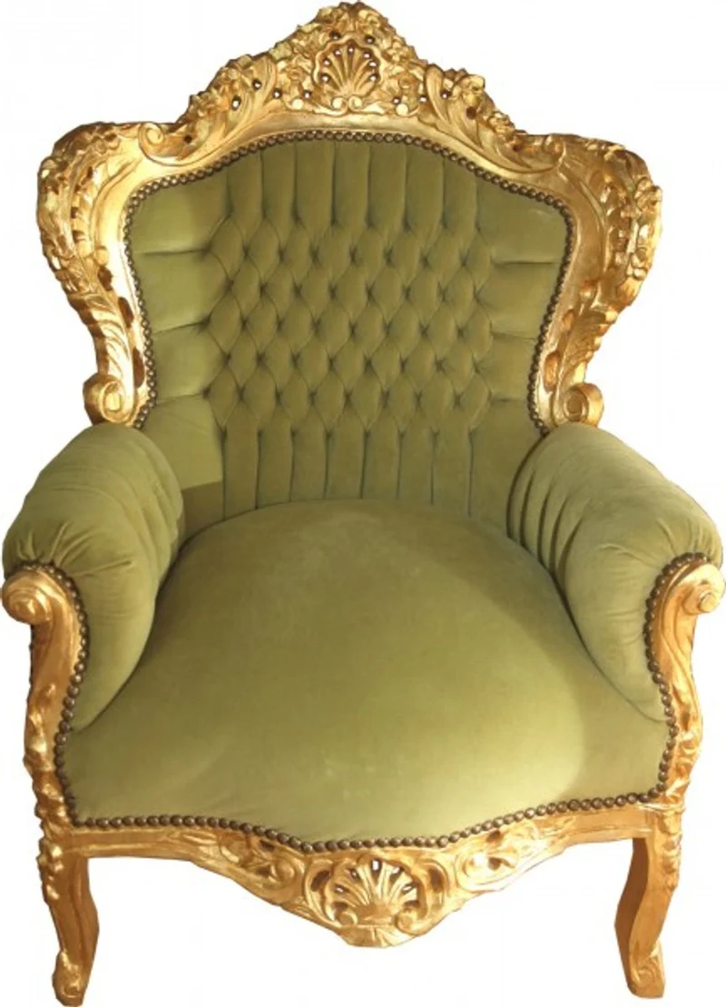 Casa Padrino Barock Sessel King Jadegrün / Gold 85 x 85 x H. 120 cm - Barock Möbel